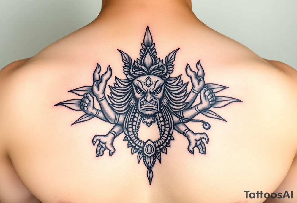 Angry Durga Hindu god on chest tattoo idea
