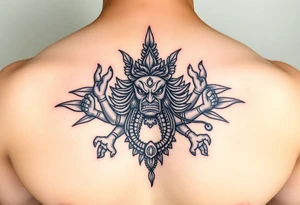 Angry Durga Hindu god on chest tattoo idea