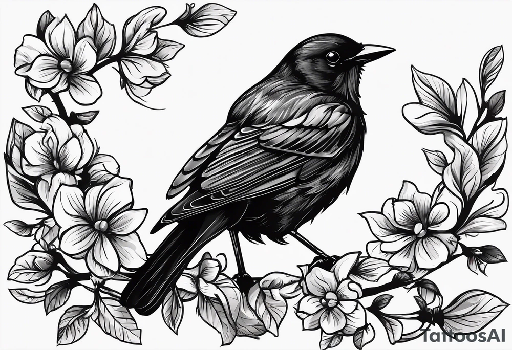 A simple black only blackbird with no extraneous details. Use the Beatles song blackbird as inspiration. tattoo idea