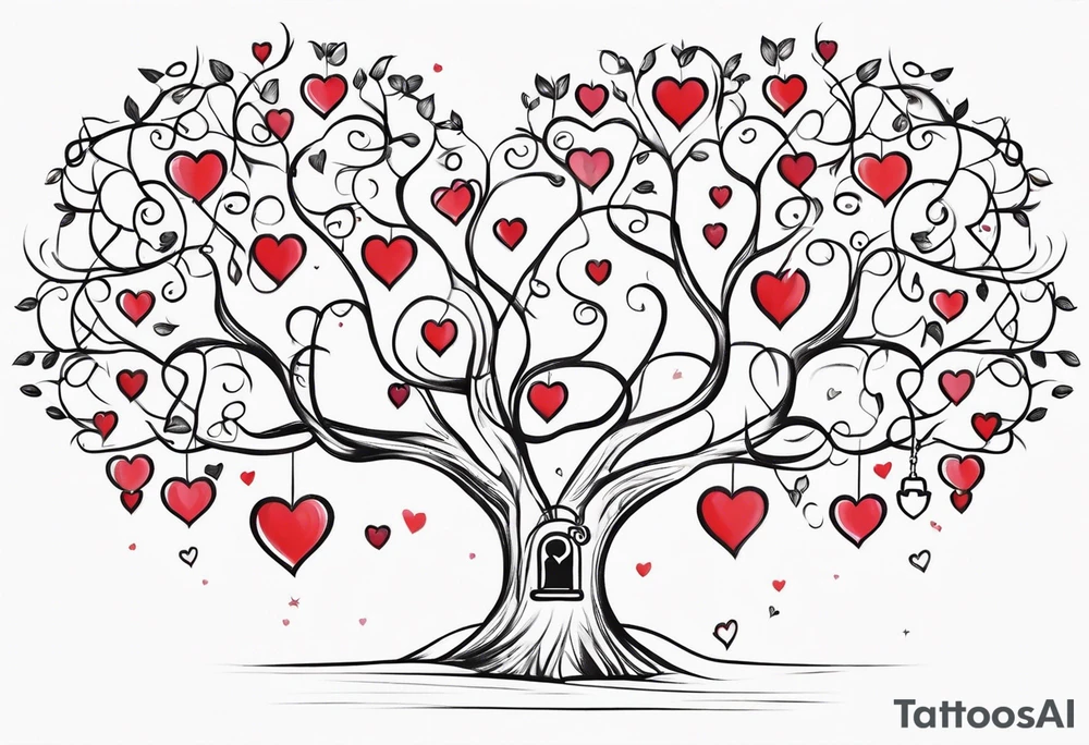 Family tree with lock and hearts for each person tattoo idea