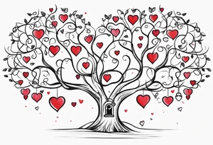 Family tree with lock and hearts for each person tattoo idea
