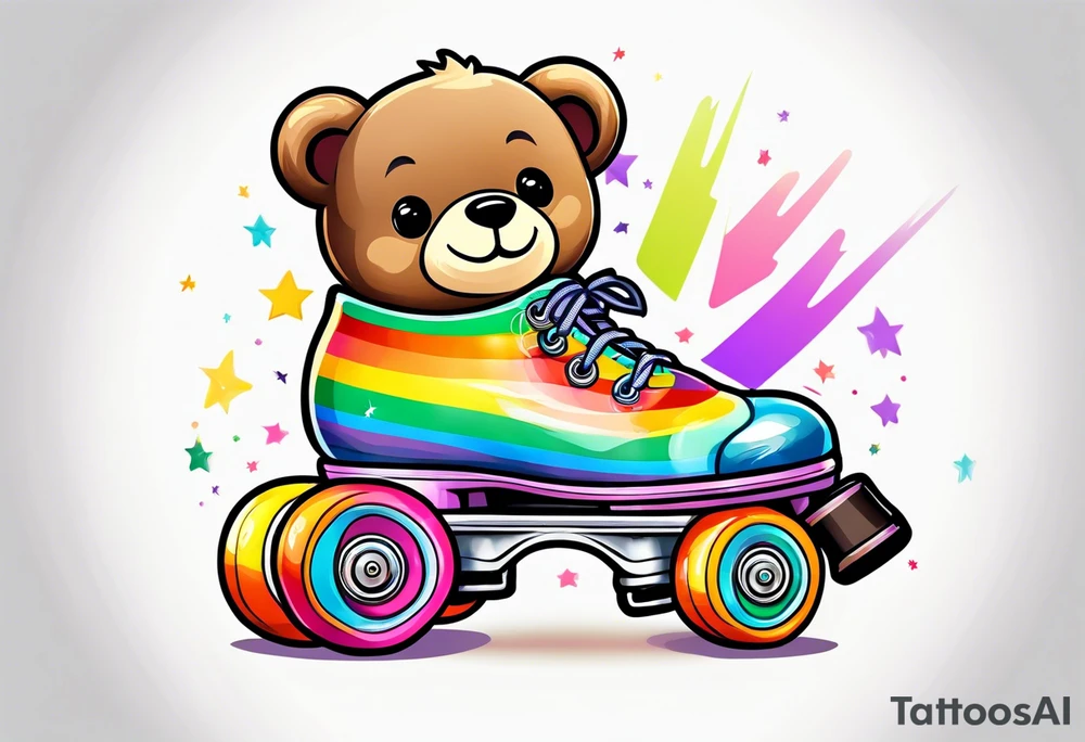 cute pastel rainbow rollerskates for a teddy bear tattoo idea