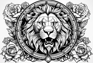 lion clock rose cross chain wing tattoo idea