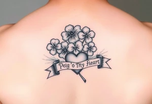 Bunch of Shamrock with a heart and a banner that says " Peg 'o My Heart " tattoo idea