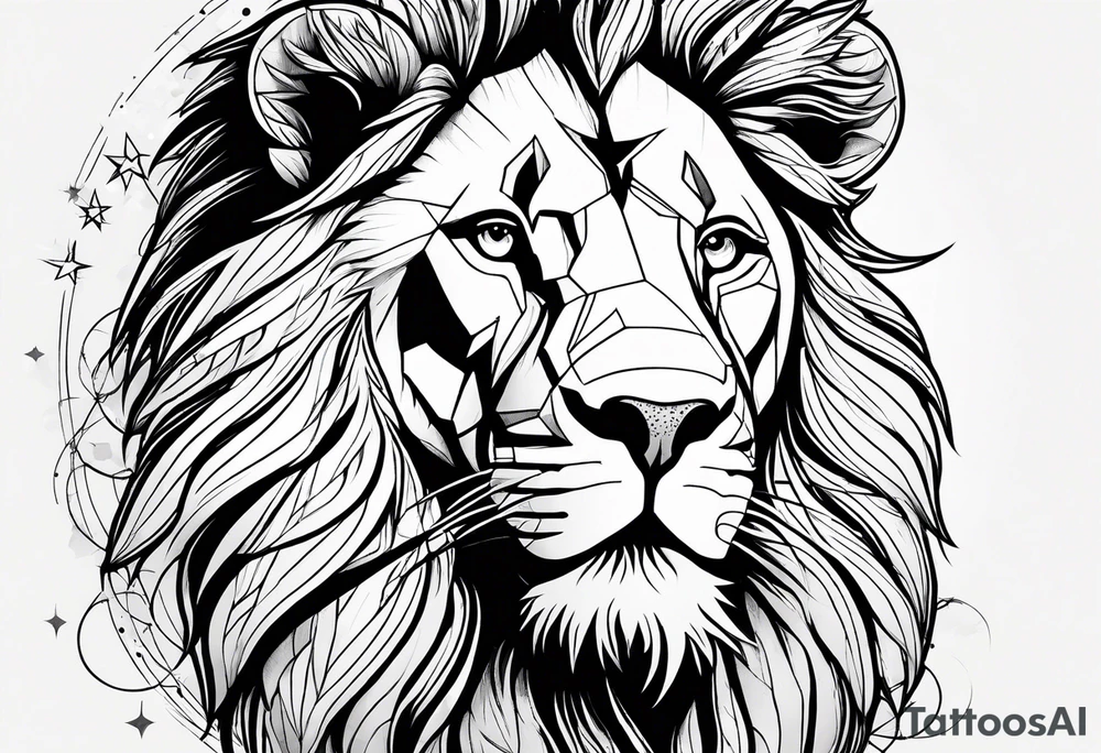 leo geometric lion with constellation tattoo idea