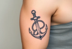 weathered anchor wrapped in nautical rope with sea waves tattoo idea