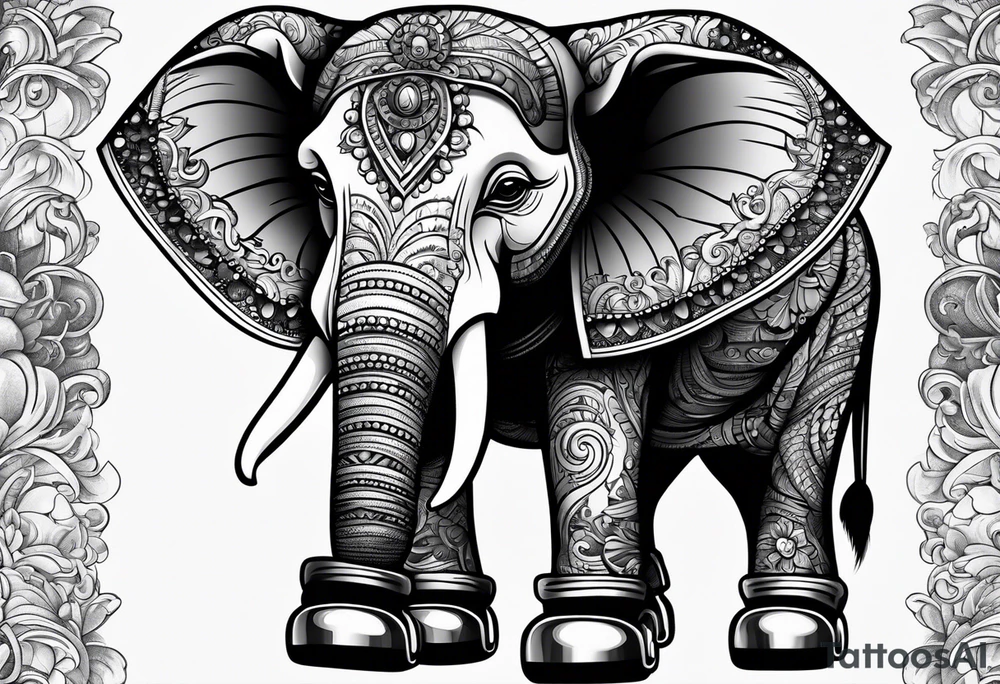 Elephant wearing a helmet and roller skates tattoo idea