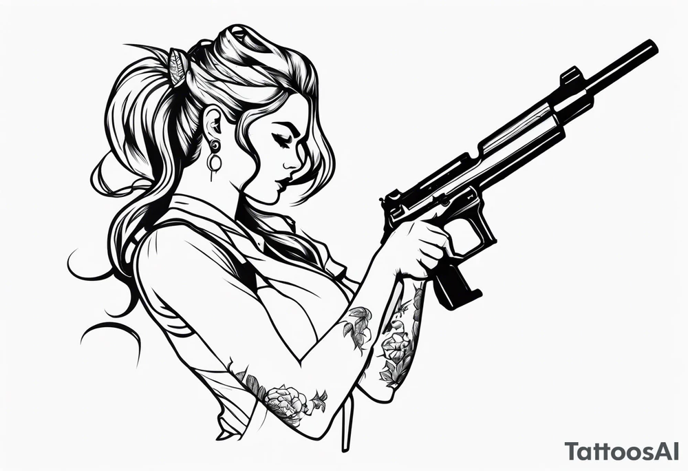 capricorn girl with gun tattoo idea