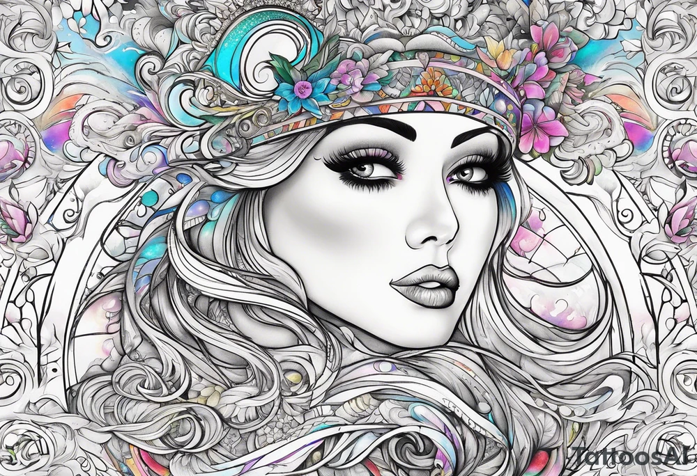 Books with sparkles and swirls tattoo idea