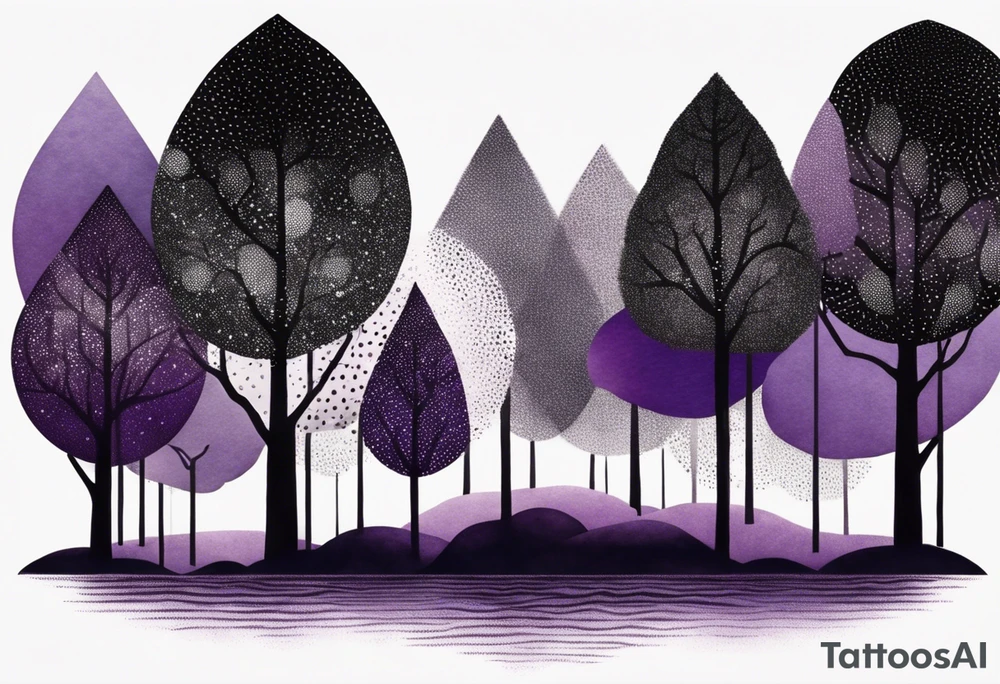 forest, lineswork, purple and black tattoo idea