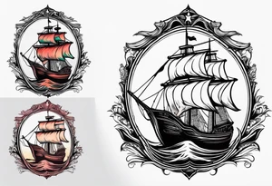 mermaid with galleon ship tattoo idea