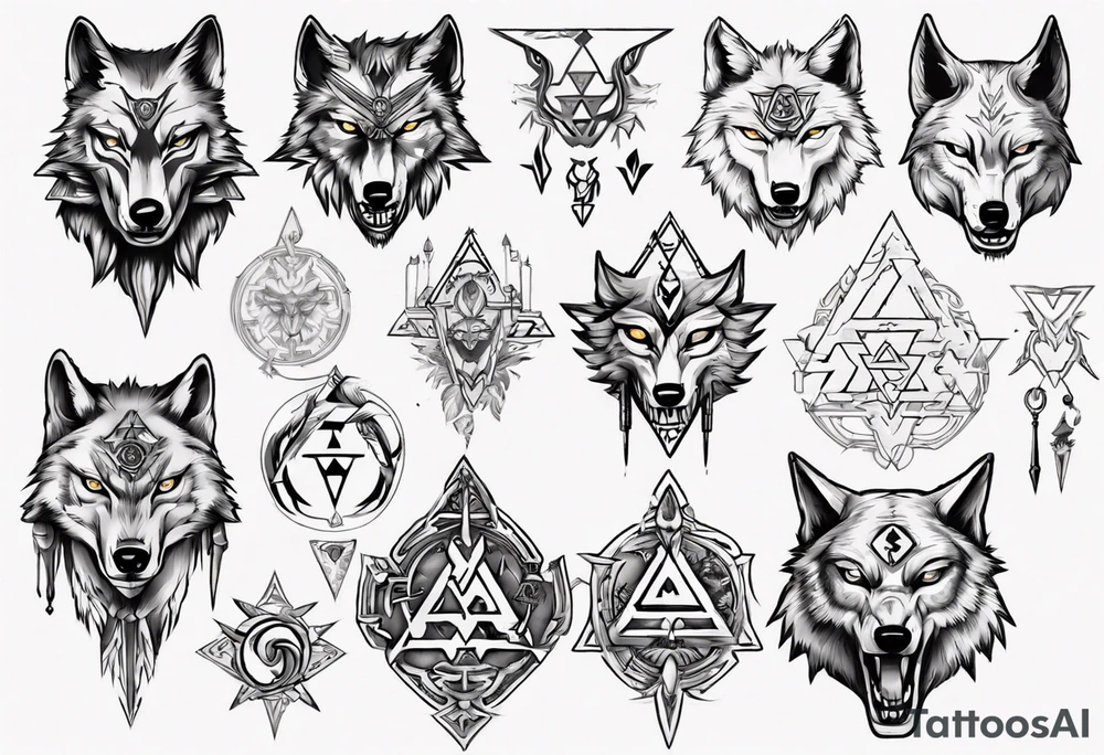 wolf head with zelda symbols tattoo idea