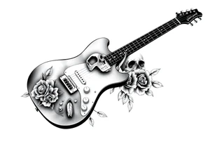 Electric guitar with skulls and roses printed on it tattoo idea
