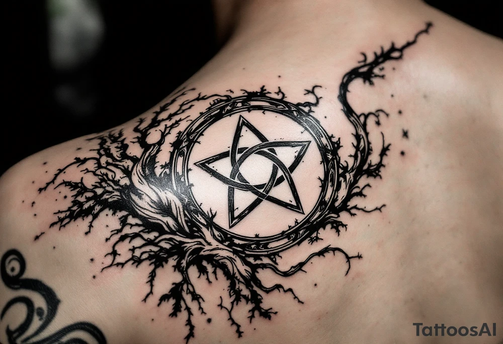 powerful wicca symbol surrounded with magic tattoo idea