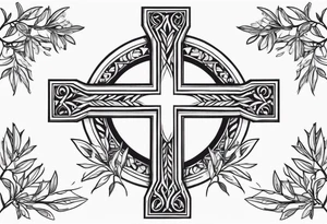 Christian cross with olive branches around it tattoo idea