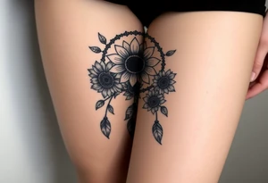 Sunflowers and roses dreamcatcher tattoo idea