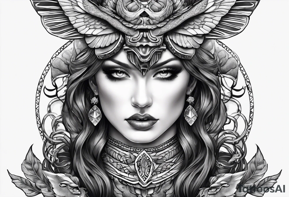 snake head wings on moth tattoo idea