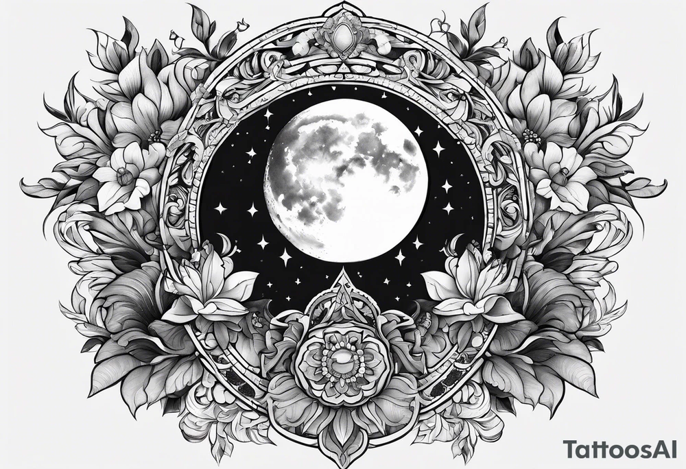 Moon floral chandelier tattoo idea