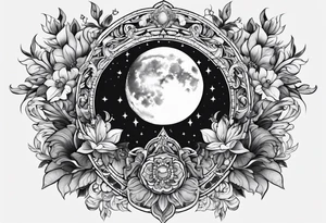 Moon floral chandelier tattoo idea