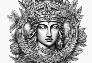 A sleeve of Roman objects, nature, and warriors tattoo idea