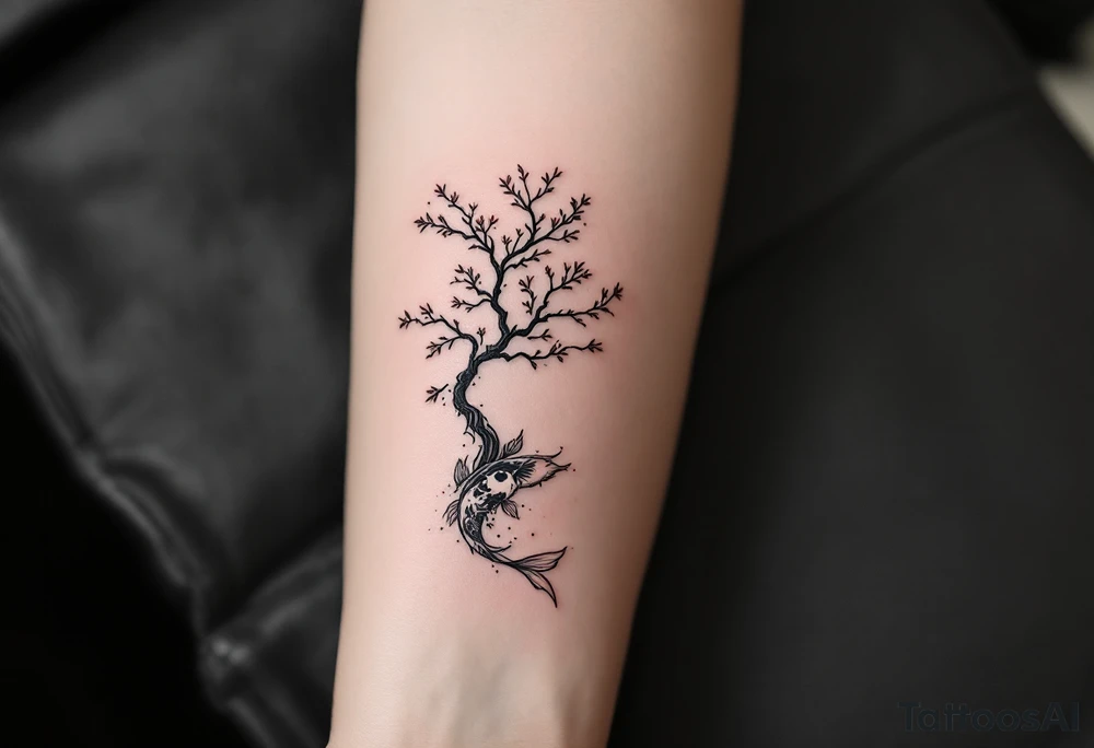 sakura tree, a moon, a koi fish tattoo idea