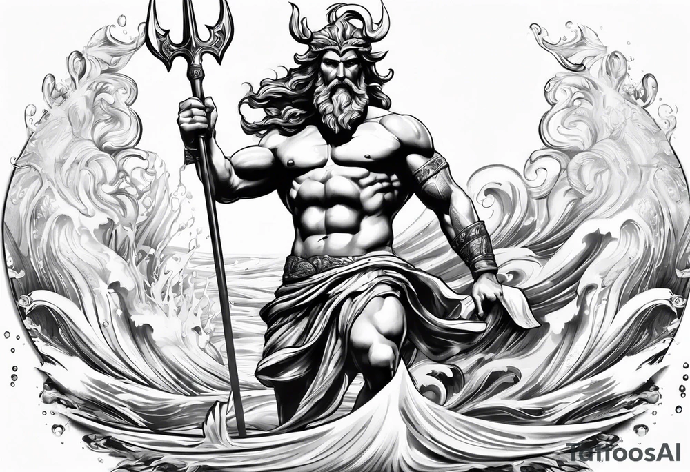 Poseidon on water with his trident tattoo idea