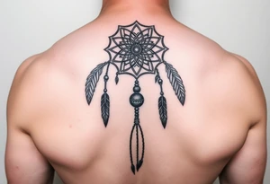 native dreamcatcher with flowing feathers and sacred beads tattoo idea