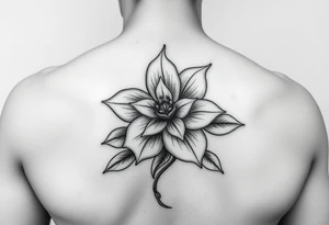Hong kong flower, no stars inside the flower, the center of the flower is on the right elbow and wraps around the right 
arm. tattoo idea