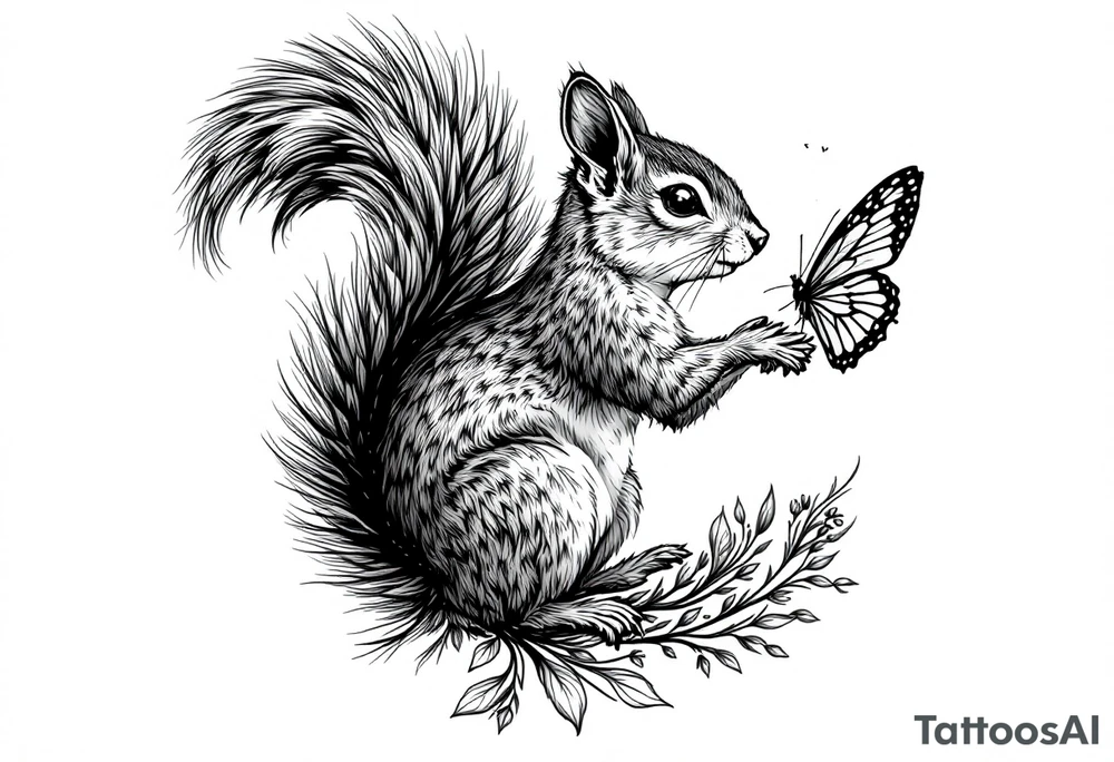 A Squirrel with a butterfly in hands tattoo idea
