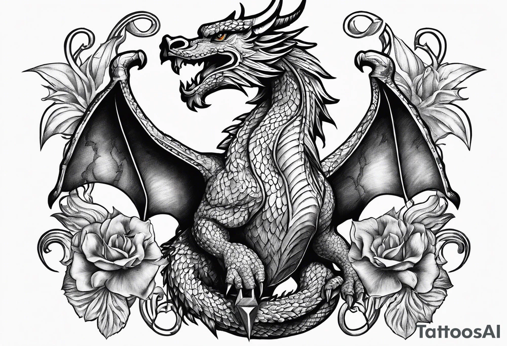Welsh drago standing upright holding a texas star tattoo idea