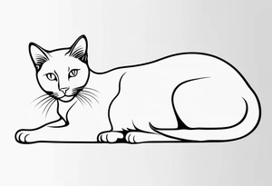 Design a simple outline tattoo of a cat stretching, embodying grace and flexibility, perfect for a subtle yet expressive design tattoo idea