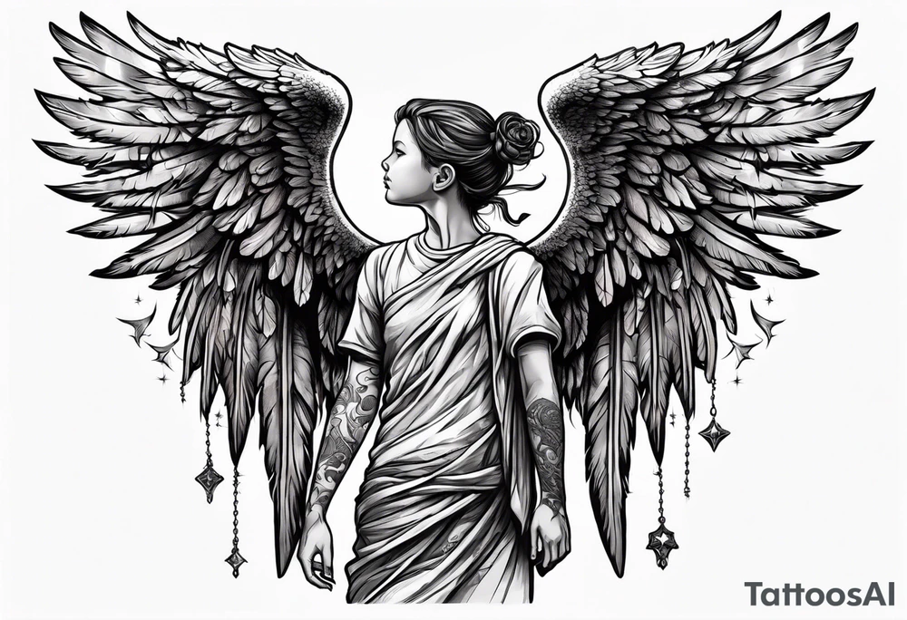 Kid looking up at the angel of death tattoo idea