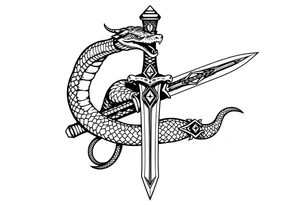 mystical snake coiled around an ancient dagger with jeweled hilt tattoo idea