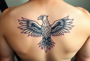 Abstract eagle tattoo top down view with fine line tattoo idea