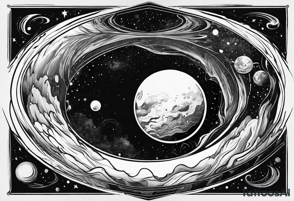 Large black hole swallowing earth. Earth is stretched and deformed as it enters the hole tattoo idea
