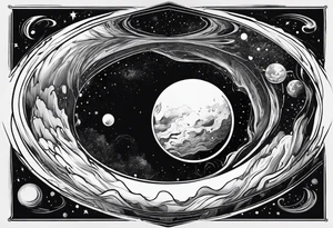 Large black hole swallowing earth. Earth is stretched and deformed as it enters the hole tattoo idea