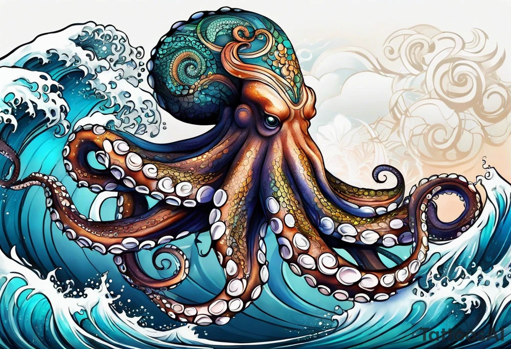 Octopus peaceful waves tattoo idea