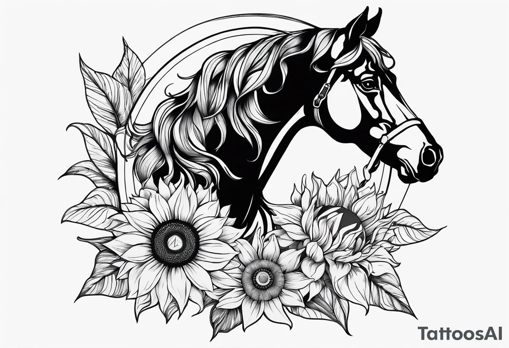 Horse, compass, sunflower tattoo idea