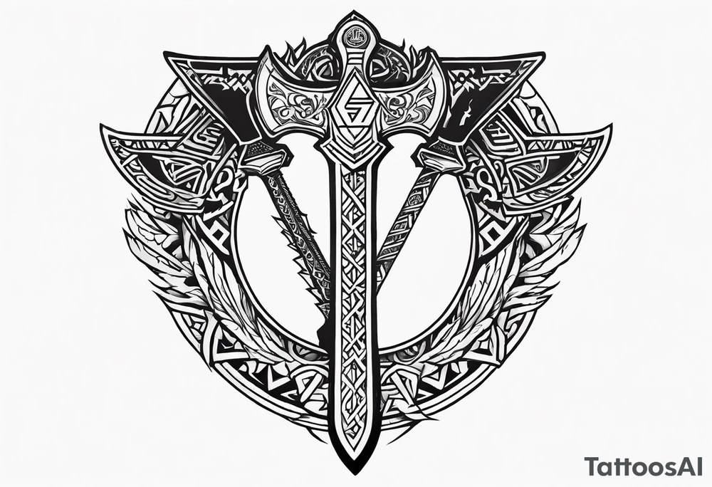 Valhalla sword
dragon axe Valknut helm of awe tattoo idea