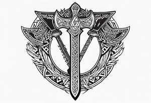 Valhalla sword 
 dragon axe Valknut helm of awe tattoo idea