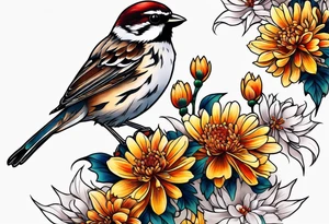 Sparrows and chrysanthemums tattoo idea