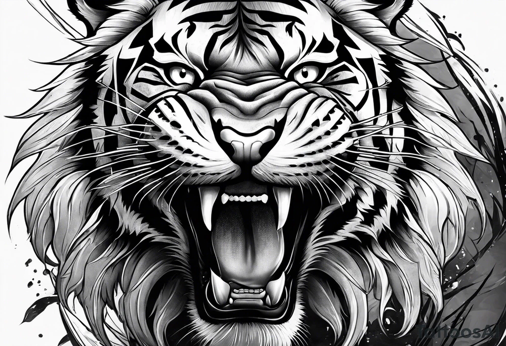 Tiger fighting warriors tattoo idea