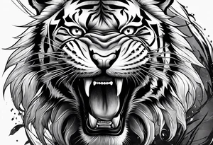 Tiger fighting warriors tattoo idea