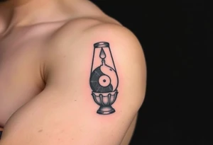 lava lamp with a disco ball and vinyl record inside of it tattoo idea