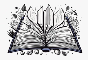 Books open with things coming out tattoo idea