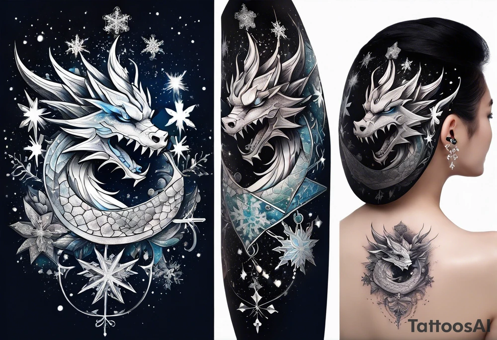 Constellation, dragon,snowflake tattoo idea