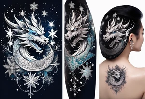 Constellation, dragon,snowflake tattoo idea