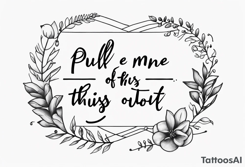 A horizontal fine line quote tattoo that says “pull me out of this” tattoo idea