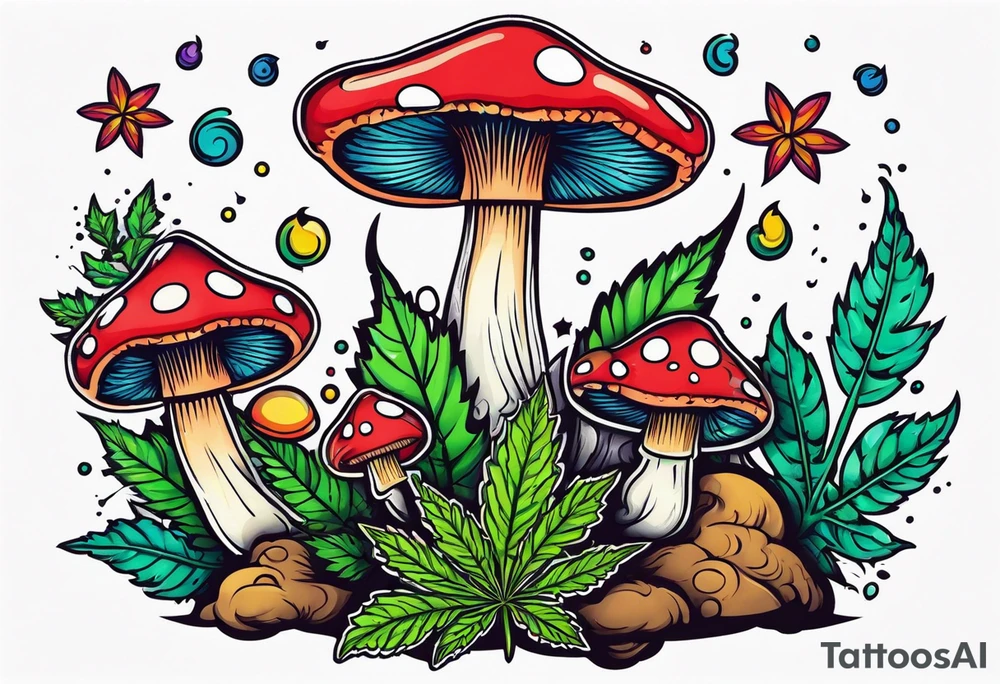 shroom and marijuana tattoo tattoo idea