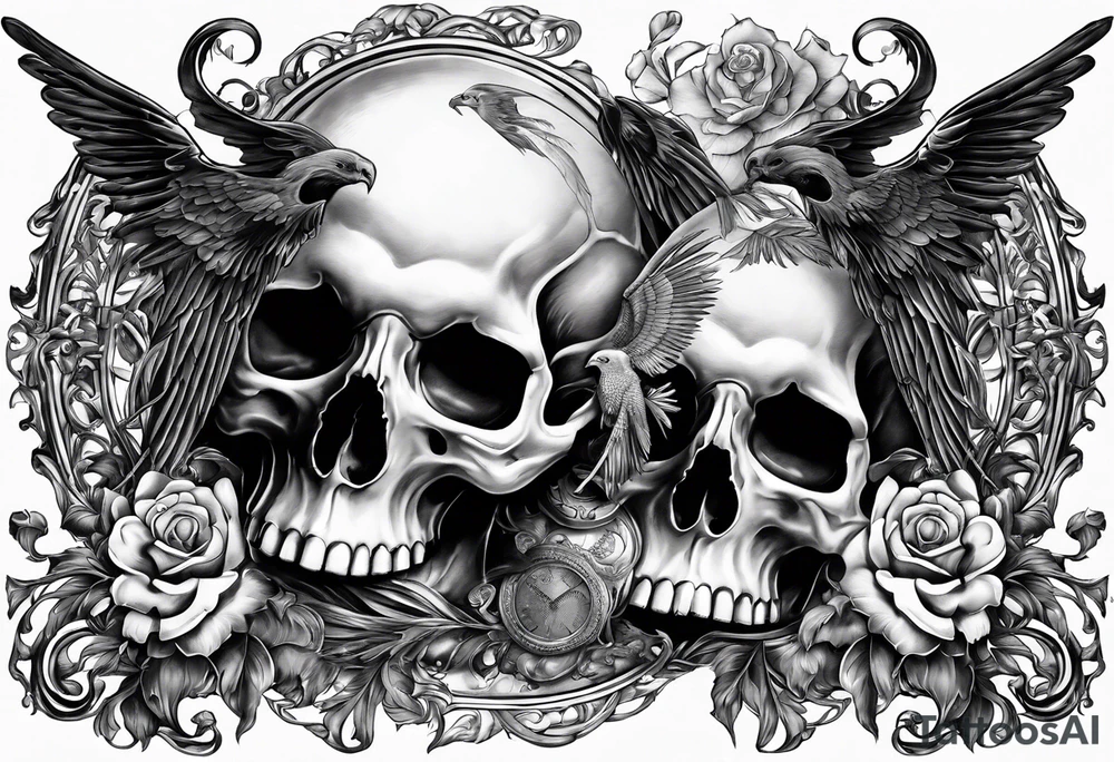 Thanatos and hypnos, 3 skull, sword, like greek statue tattoo idea